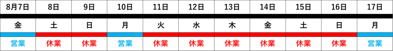 夏季休業営業カレンダー